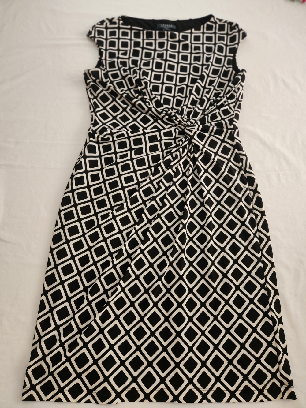 Lauren Ralph Lauren Black White Geometric Twist Front Dress Size 16 - Picture 2 of 10